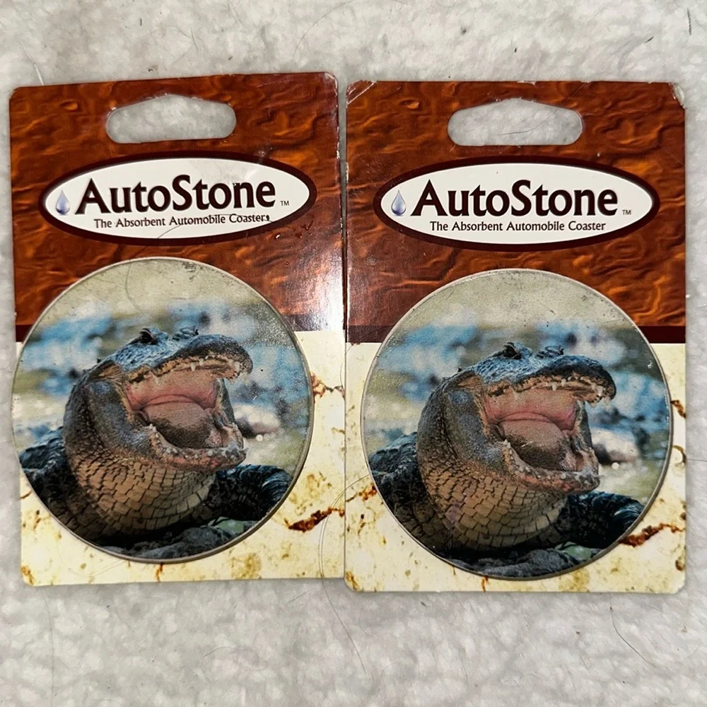 Set of 2 Alligator Gator Crocodile Ocean Beach Auto Stone Car Coasters Autostone